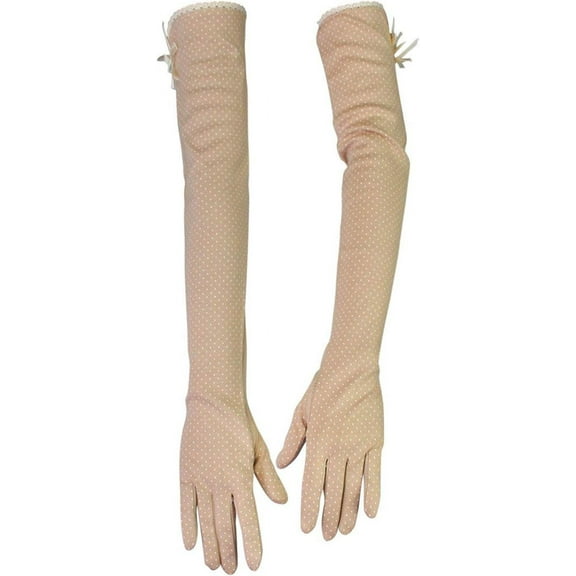 Women Lightweight Sunblock Gloves Summer UV Protection Long Driving Cotton Gloves (Khaki)