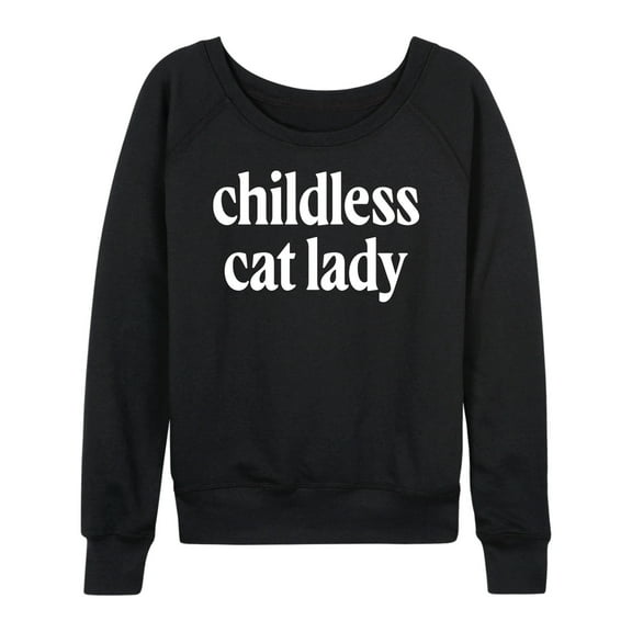 Instant Message - Childless Cat Lady White - Women's French Terry Pullover Long Sleeve Shirt