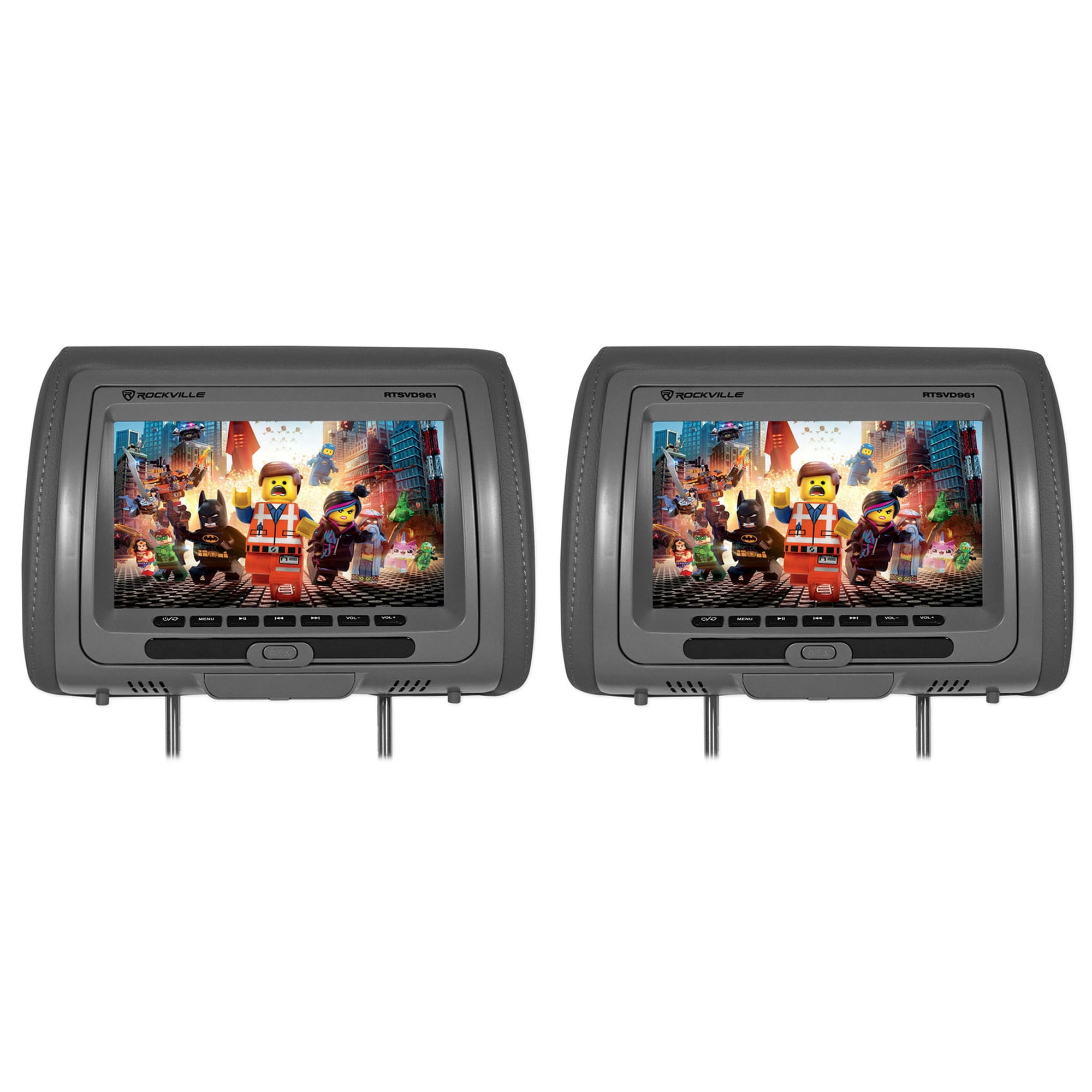 Rockville RTSVD961-GR v2 9-Inch Gray Touchscreen Car Headrest Monitors, Dual DVD Players, HDMI, USB, SD, FM and IR Audio