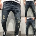 thumbnail image 2 of safuny Jeans Denim Pants for Men Fashion Fall Winter Long Trousers Soft Hole Bottom Solid Color Comfy Lounge Casual High Waist Blue 32, 2 of 8