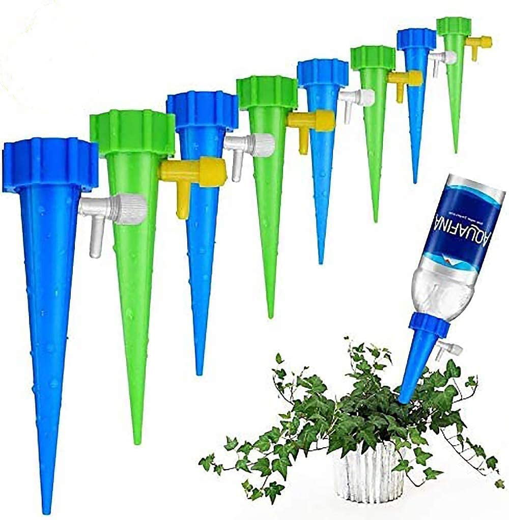 12Pack Self Watering Spikes Plant Watering Devices With Slow Release Control Valve Switch and Supporting shelves Automatic Vacation Drip Watering Bulbs Globes Stakes System For Indoor Outdoor Plant