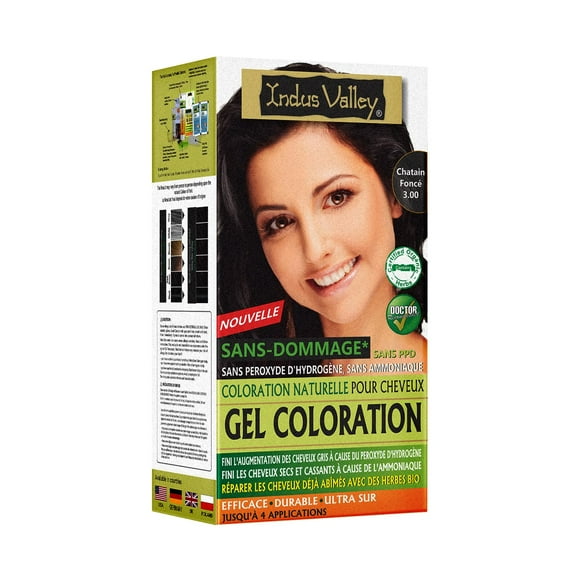 Color de cabello en gel orgánico natural sin daños de Indus Valley | Sin amoníaco, vegano y sin crueldad animal | de hasta el de las canas Resultados duraderos | Marrón oscuro 3.0 (20 gramos+200 m