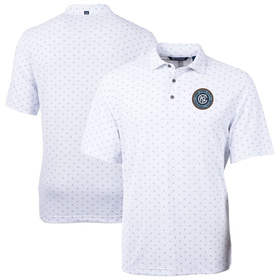 Men's Cutter & Buck White New York City FC DryTec Virtue Eco Pique Tile Print Recycled Polo