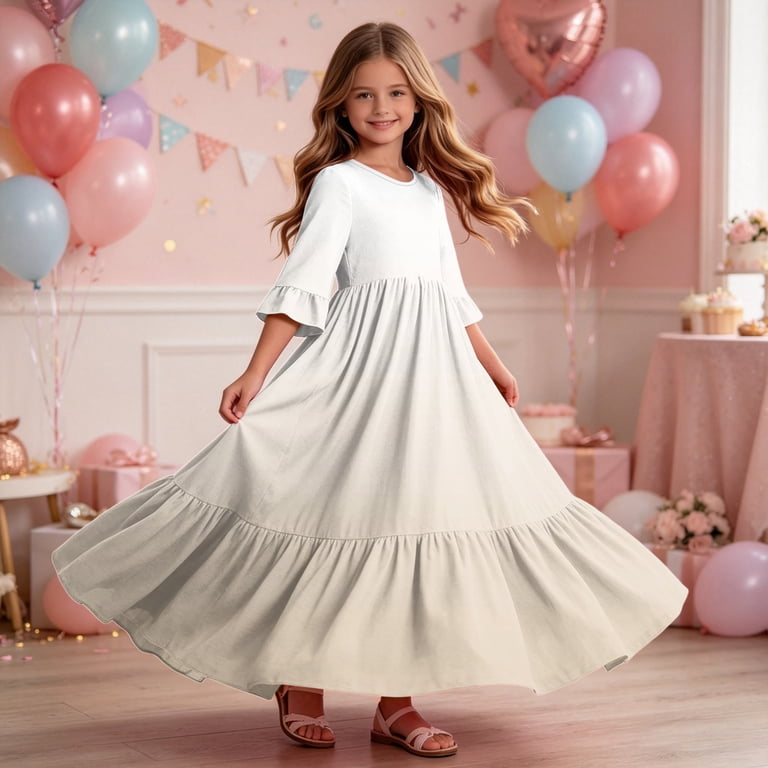 4t maxi dress Atoguta Girls Dresses Short Sleeve Floral Print Loose Casual Long Maxi Dress with Pockets Size 4t-14, Beige, Women's