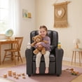 thumbnail image 3 of Snugway Kids Recliner Chair, Faux Leather Toddler Armchair with 2 Cup Holders & Side Pocket, Brown, 90lbs Capacity for 1+ Years Old, 3 of 10