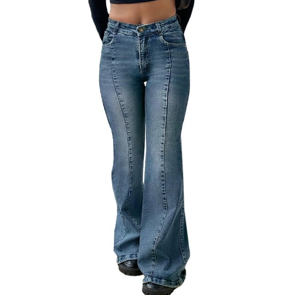 EMMIOL Women's Mid-High Waist Stretchy Flare Bell Bottoms Jeans Y2K Vintage Washed Bootcut Denim Pants for Casual,Streetwear