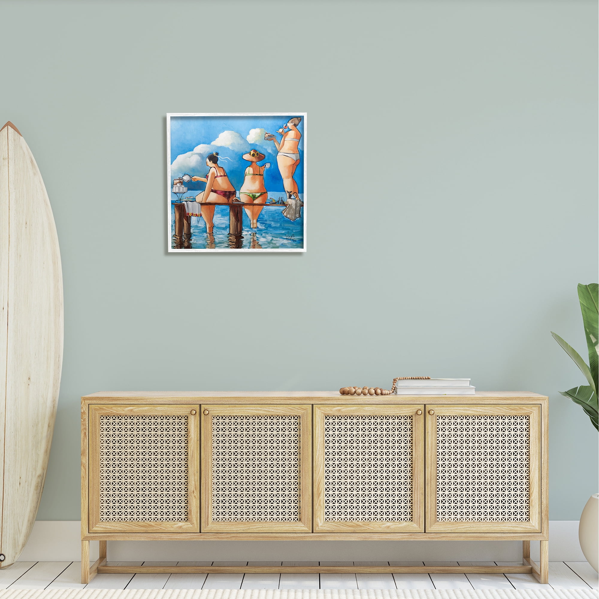 Stupell Whimsical Summer Beach Ladies Landscape Painting White Framed Art Print Wall Art