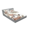 thumbnail image 2 of Ambesonne Vintage Fitted Sheet & Pillow Sham Set, Birds Butterflies Art, Full, Brown Tan, 2 of 2