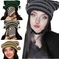thumbnail image 2 of Crochet Stripe Pattern Handmade Cat Ear Hat Knitted Hat Cold Winter Presents. W7H8, 2 of 9