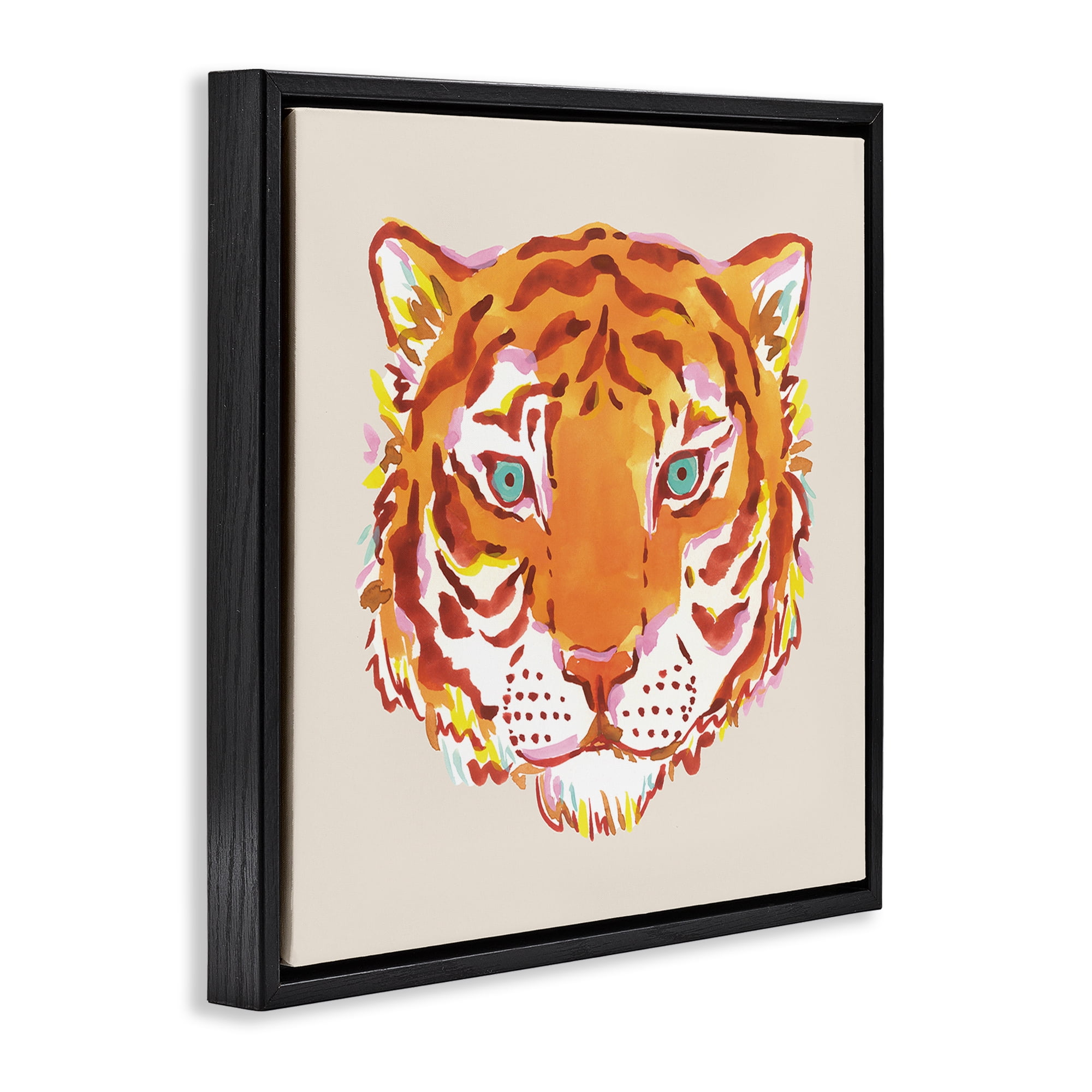 Stupell Industries Orange Boho Tiger Face Black Framed Floater Canvas Wall Art, design by Karolina Sato