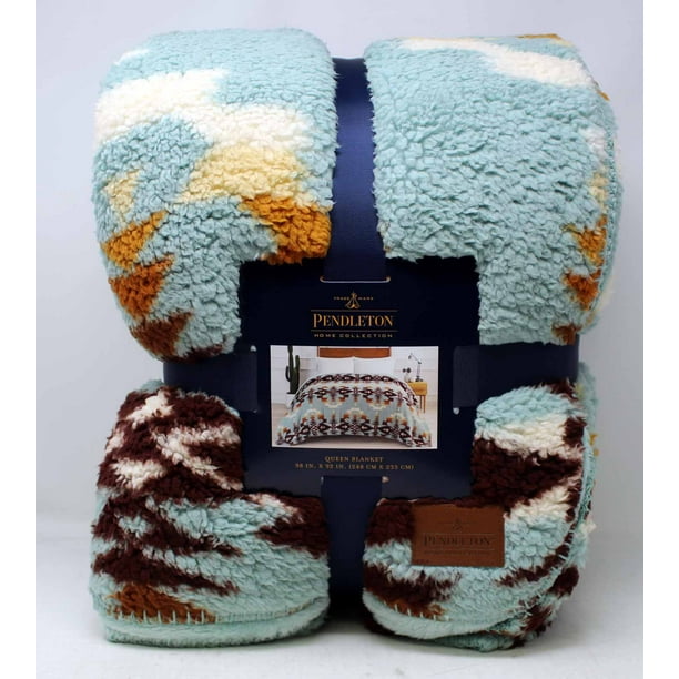 Pendleton Home Collection Sherpa Avra Valley Teal Queen Blanket 98x92