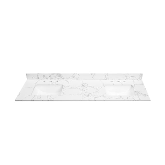 73"x 22" Bathroom Stone Vanity Top, Lightning White With Undermount Ceramic Sink, 3 Faucet Holes And Backsplash - Magnificent Sink Top Holes, Regal Countertop