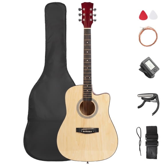 Ktaxon 41 Inch Cutaway Acoustic Guitar for Beginners, Full Basswood Body with Complete Starter Kit, Natural Wood Color