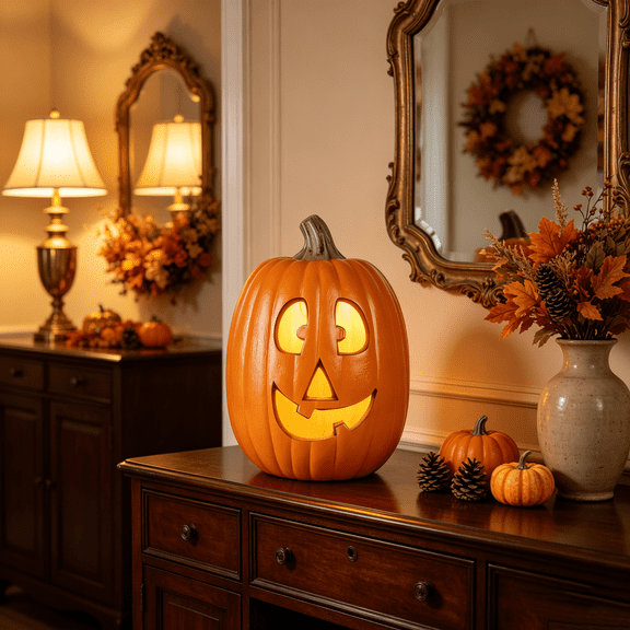 12in Light Up Halloween Pumpkin Lantern - Stylish Jack O Lantern Decor For Indoor & Outdoor