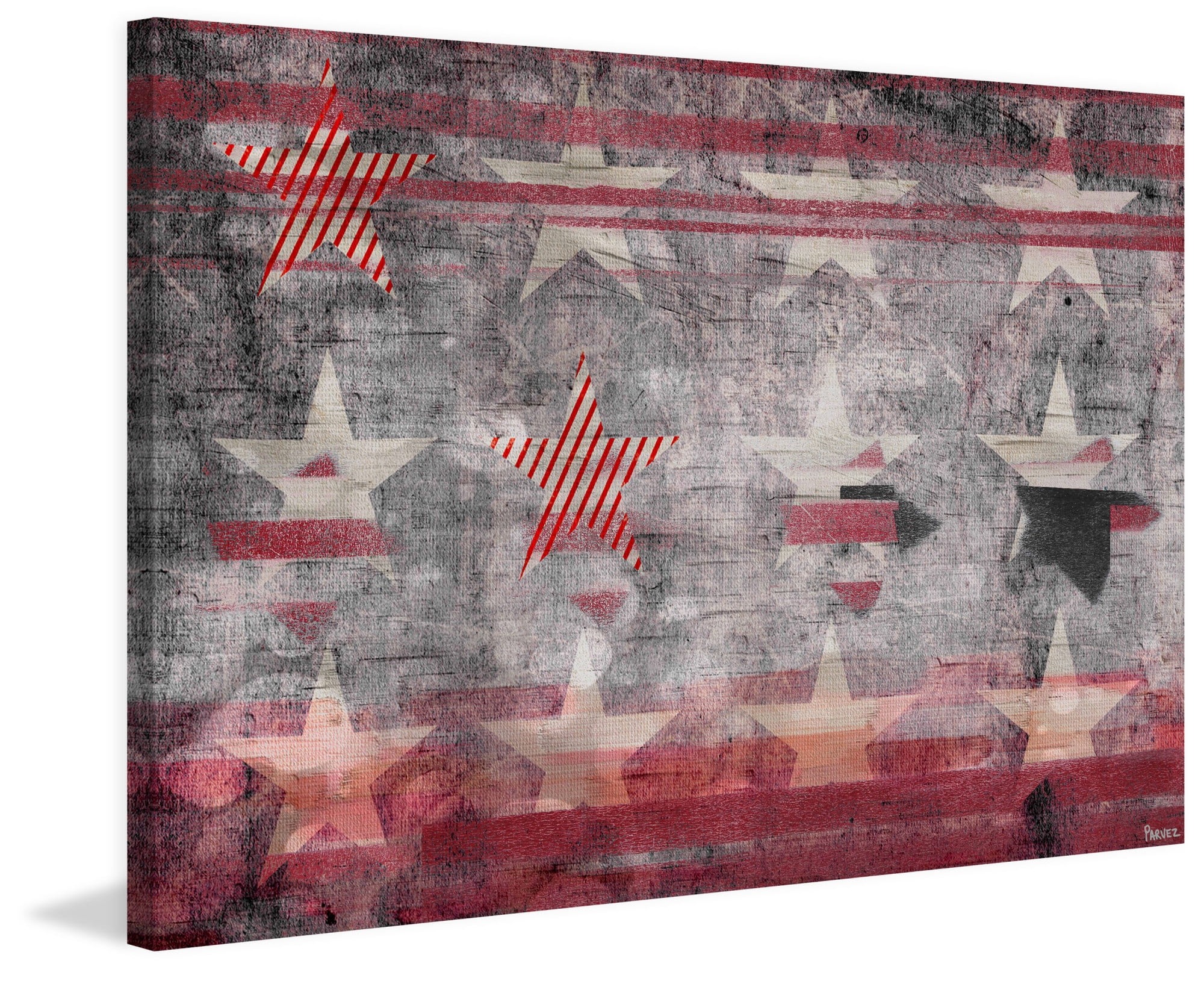 Parvez Taj "Red Striped Stars" Print on Canvas