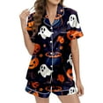 thumbnail image 3 of Ulitacool Sexy Pajamas For Womens Halloween Lapel Sleepwear Pumpkin Print Tops Short Jammies Short Sleeve Nightwear Autummn Winter Fashion Outfits L Orange, 3 of 7