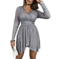 thumbnail image 1 of Biekopu Women's Party Sequin Dress Long Sleeve Wrap V-Neck Tunic Waist Cocktail Short Gown, 1 of 5