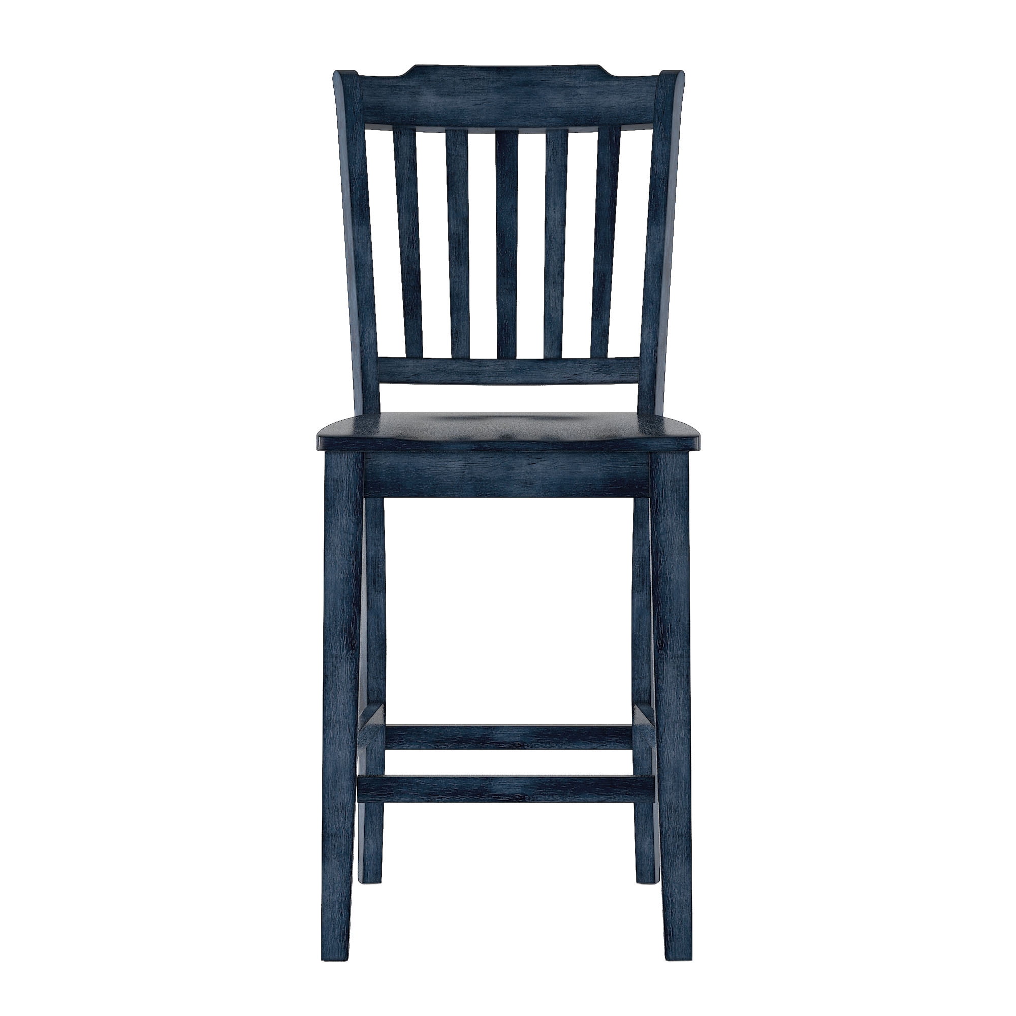 Weston Home Farmhouse Vintage Slat Back Solid Wood Counter Height Chair, Set of 2, Antique Denim