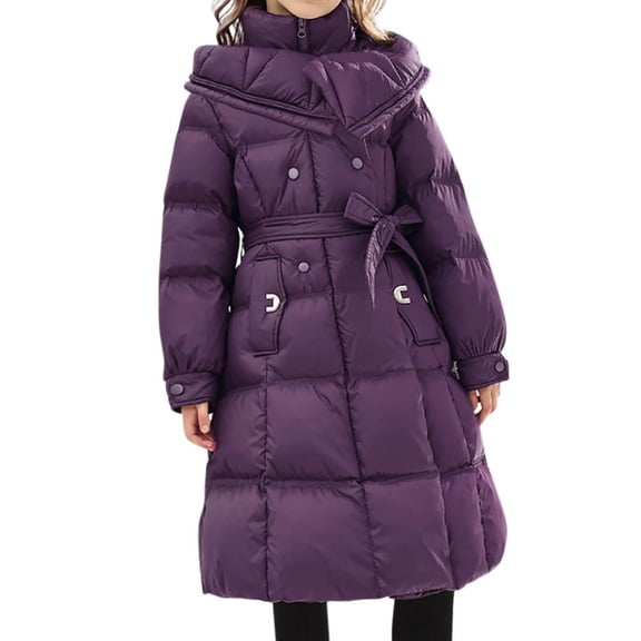 bbymog Girls' Winter Puffer Jacket with Pocket Thick Warm Mid Length Coat Jackets for Girls Teen Girl Clothes Purple 9-10Years