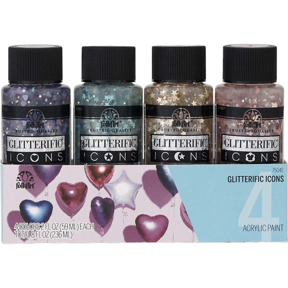 FolkArt Glitterific Acrylic Craft Paint Set, Glitterific Icons, 8 fl oz, 4 Piece