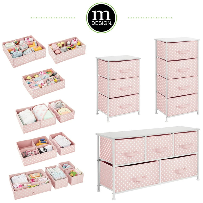 mDesign Kids Wide Storage Dresser, 5 Drawers, Pink/White Polka Dot