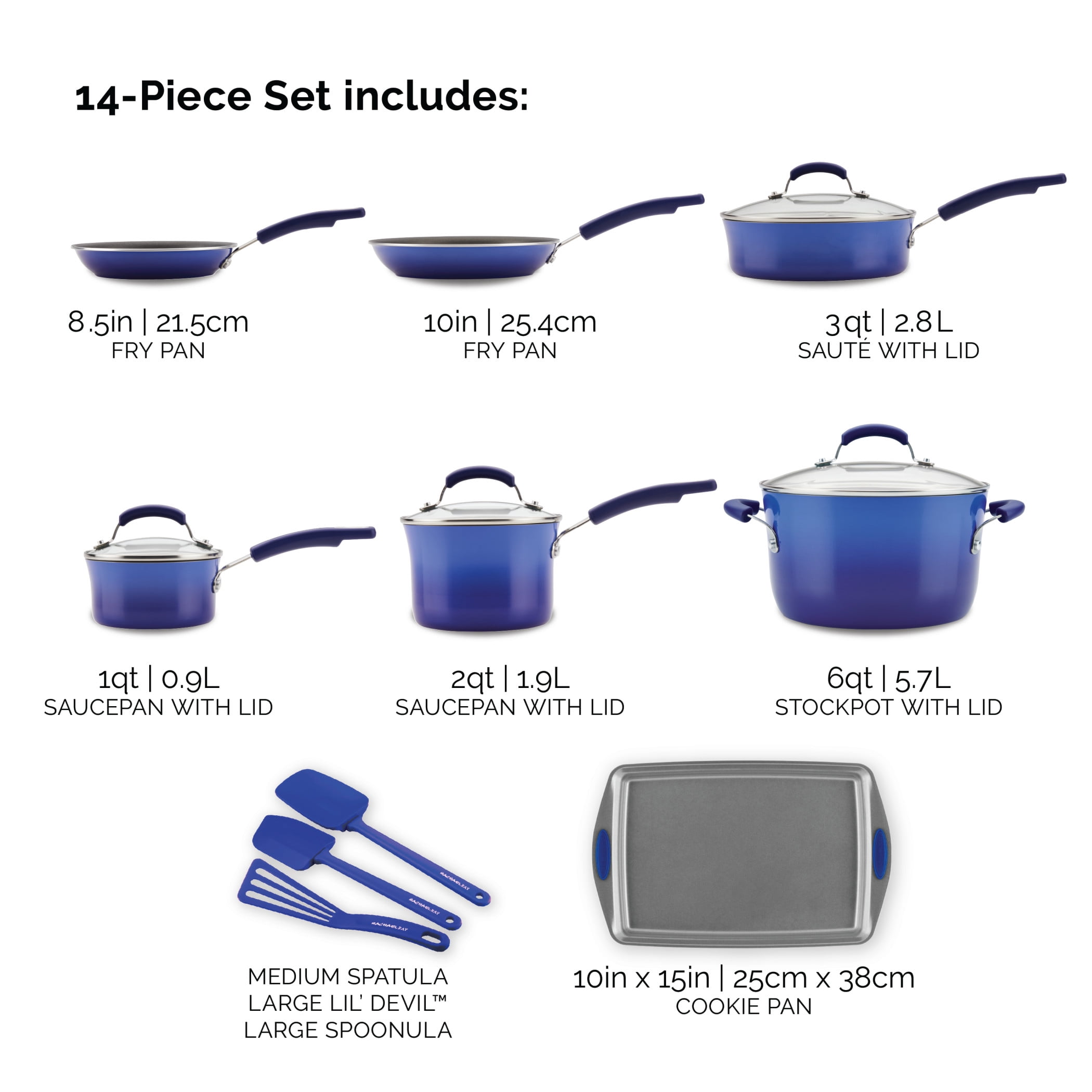 Rachael Ray 14-Pieces Nonstick Pots and Pans Set, Cookware Set, Purple  Gradient 