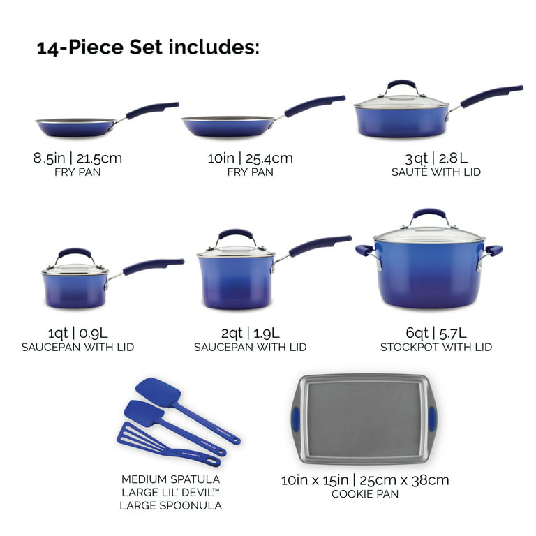 Rachael Ray 14-Piece Pots and Pans Set/Cookware Set, Green