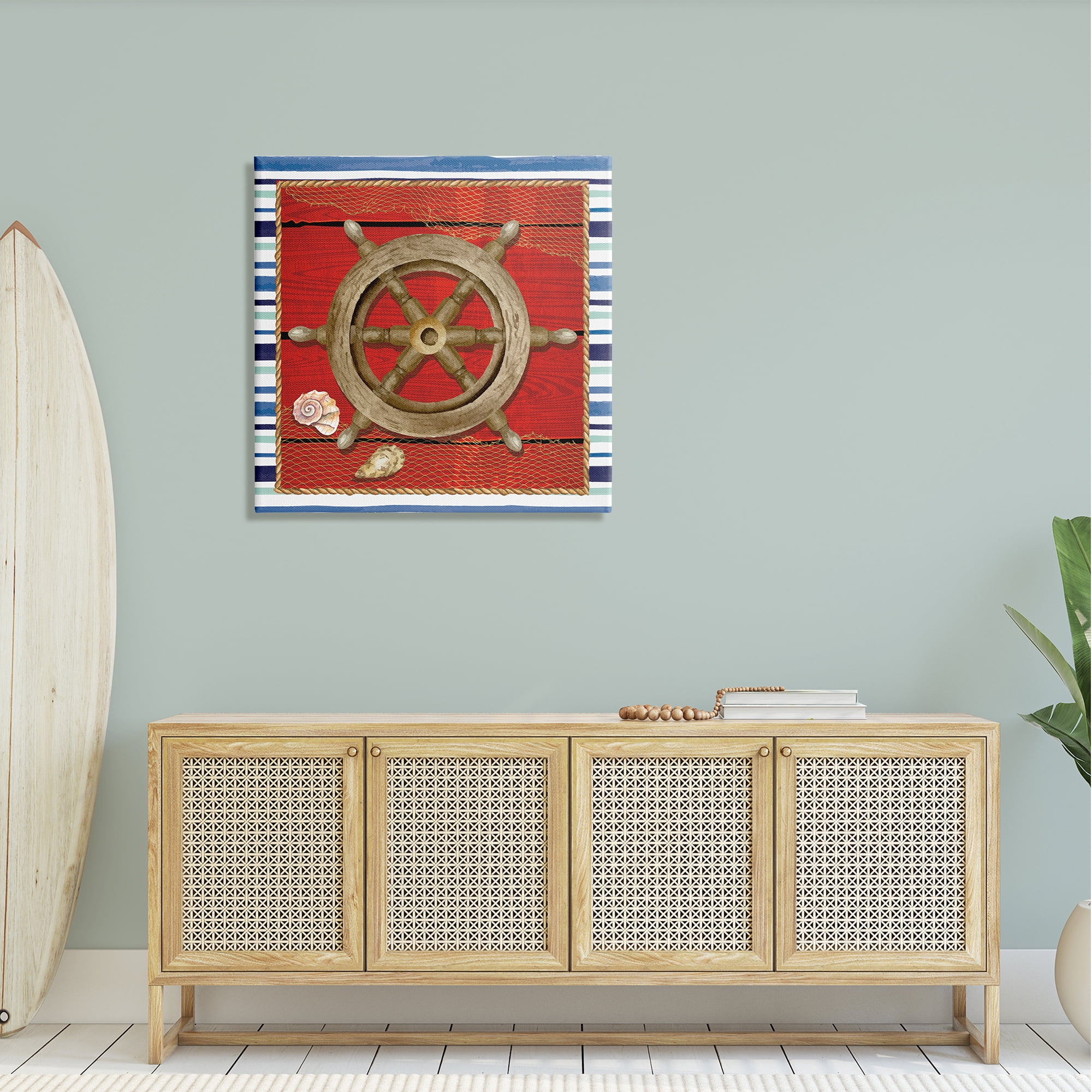 Stupell Nautical Boat Helm Striped Maritime Landscape Painting Gallery Wrapped Canvas Print Wall Art