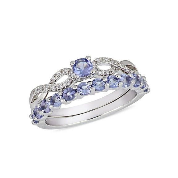 1.00 Carat (Ctw) Tanzanite Engagement Ring & Wedding Band Set in Sterling Silver for Women