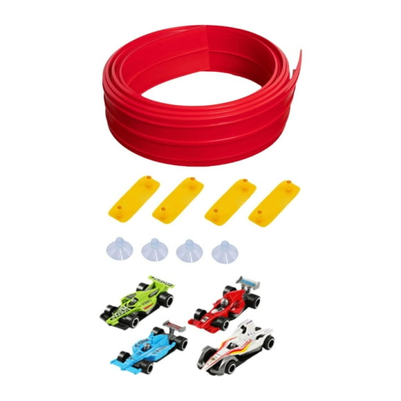 Pista de carreras flexible para autos, portátil, enrollable, larga, rampa flexible para autos de carreras Rojo