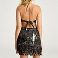 thumbnail image 5 of FRSASU Woman Sparkly Sequin Two Piece Skirt Outfits Summer Sleeveless Cami Crop Top Bodycon Mini Skirt Sets Black, 5 of 8