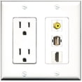 thumbnail image 1 of Ultra Spec Cables 15 Amp Power Outlet 1 Port HDMI 1 Port RCA Yellow 1 Port USB A-A Wall Plate, 1 of 1