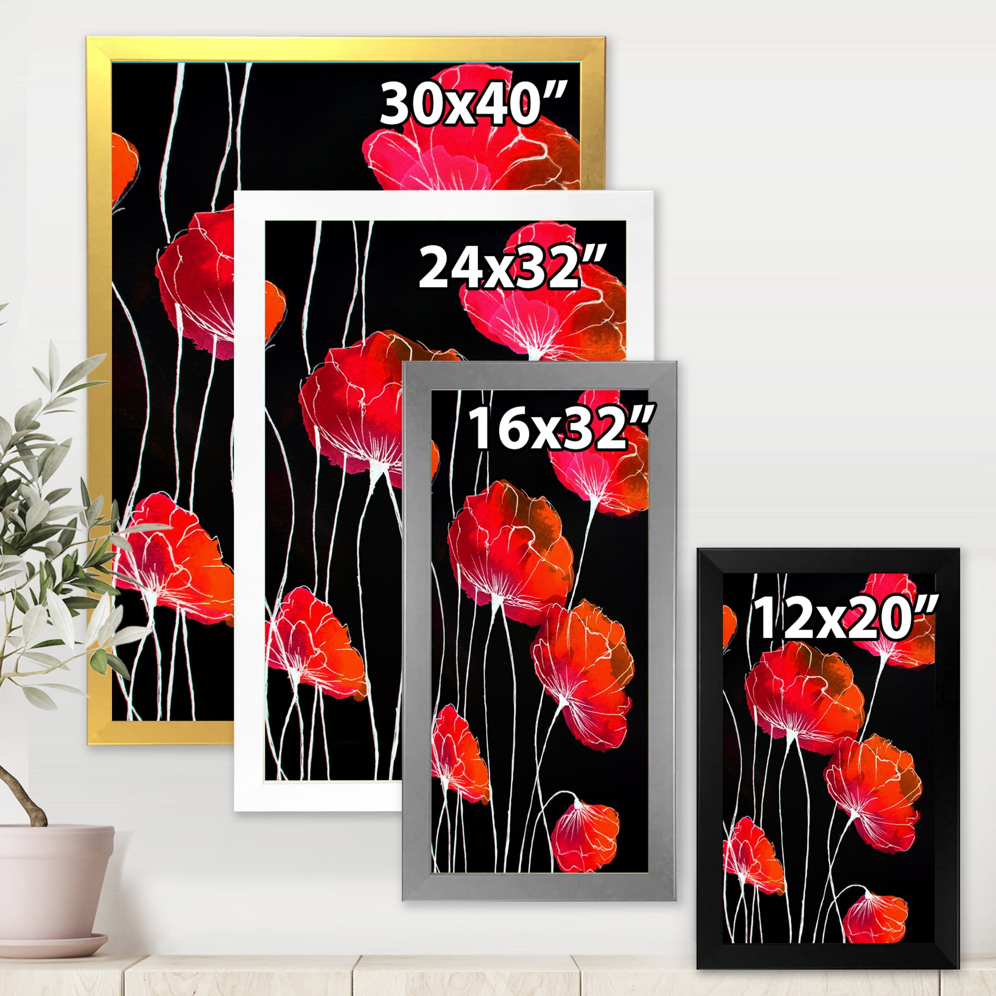 Designart 'Abstract Red Flower Detail On Black Background II' Traditional Framed Art Print