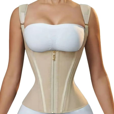 VISALY women s bodysuit tops Waist shaper  Ladies Latex High Elastic Waist Zipper Button Retro Body Shaping Vest  Womens underwear high waist Womens underwear cotton high waisted  Beige XL
