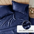 thumbnail image 2 of Satin Sheets King Size Sheet Set - 4 Piece Silky King Sheets, Luxury Navy Blue King Bed Set with Smooth and Soft Microfiber, Includes 1 Fitted Sheet, 1 Flat Sheet and 2 Pillowcases, 2 of 4