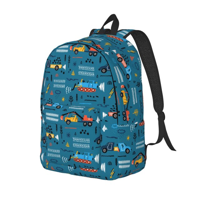 Vsdgher Construction Trucks Print Canvas Backpack Travel Rucksack Unisex Knapsack 15.7/17.7Inch Laptop Backpack for Work,College-Small
