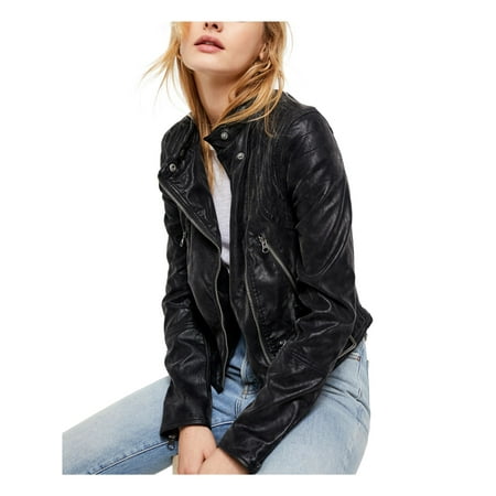 FREE PEOPLE $198 Womens New Black Zippered Faux Leather Motorcycle Coat L B+B