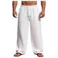 thumbnail image 2 of Ceisia Men's Big & Tall Linen Blend Wide Leg Pants Elastic Waist Drawstring Breathable Loose Fit Summer Beach Trousers White XXXL Gifts for Father, 2 of 9