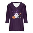 thumbnail image 5 of aohooy Womens Halloween Tops Loose 3/4 Sleeve Funny Graphic T-Shirts Casual V Neck Witch Pumpkin Ghost Tunic Tops Purple,XL, 5 of 5