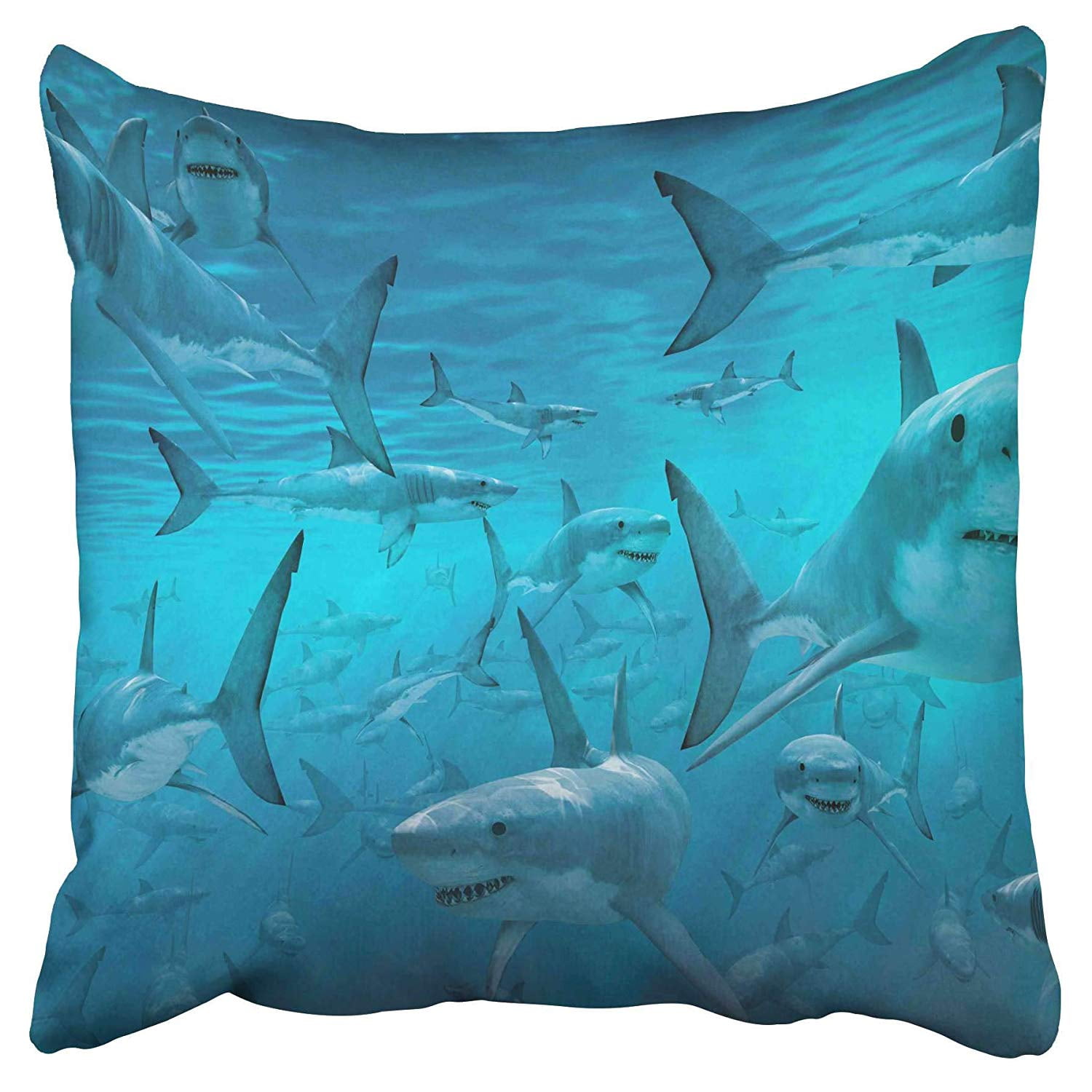 ECCOT Underwater World Shark in The Deep Sea Ocean Fish Pillow Case Pillow Cover 16x16 inch