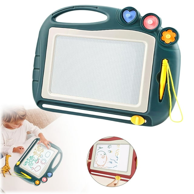 Double-Sided Drawing Board for Kids with Sliding Eraser, Durable BPA-Free Plastic and Colorful Sections, Learning Tool for Toddlers‘ Creativity and Easy Clean-Up (Green)