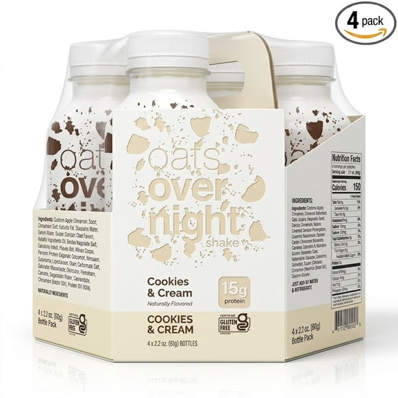 Oats Overnight Cookies & Cream Protein Overnight Oatmeal Shake, 2.2 oz, 4 Count