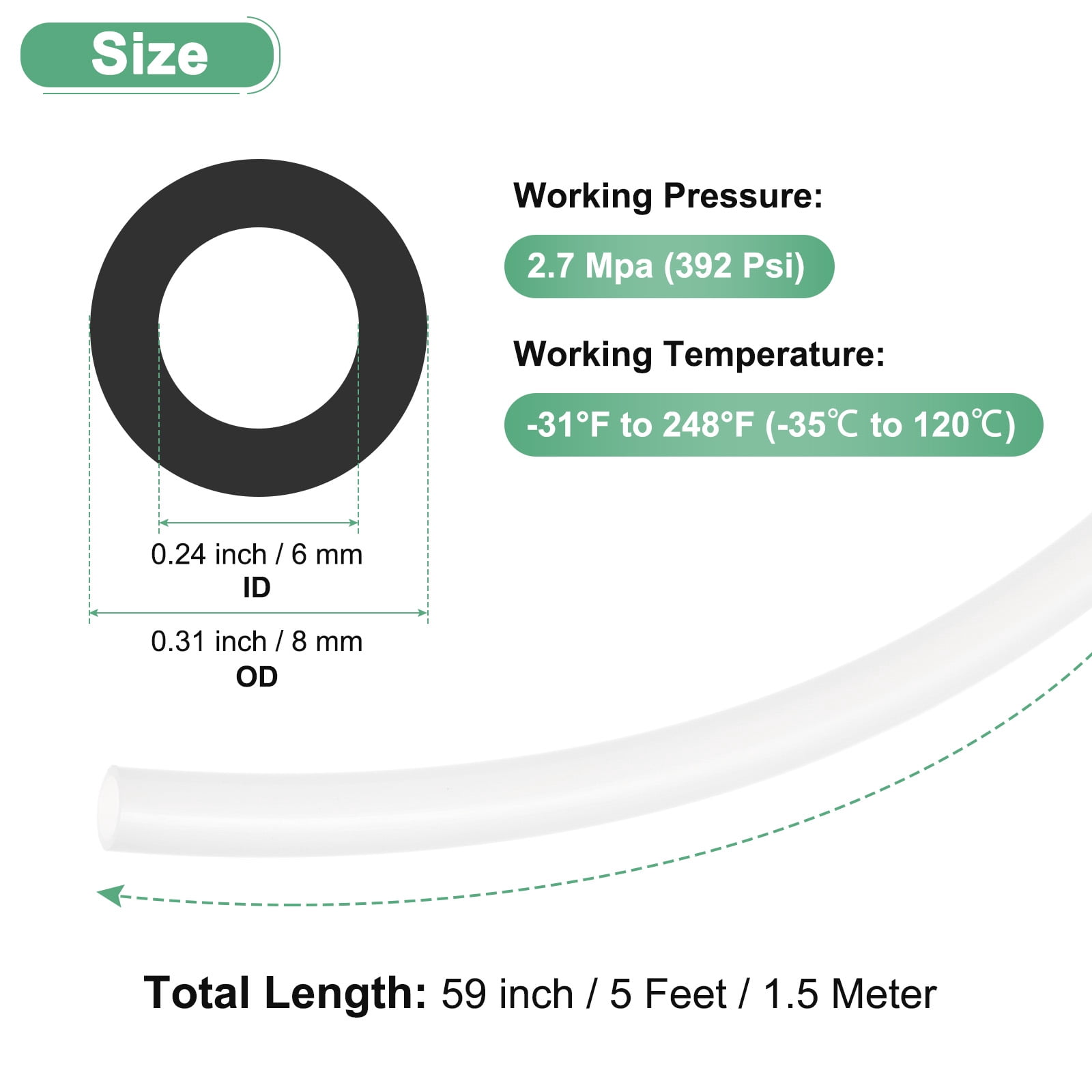 Uxcell Nylon Line Hose Tube, 0.24"(6mm) ID x 0.31"(8mm) OD PA6 Pneumatic Air Line Tubing for Fluid Transfer [1.5M/5FT, Translucent]