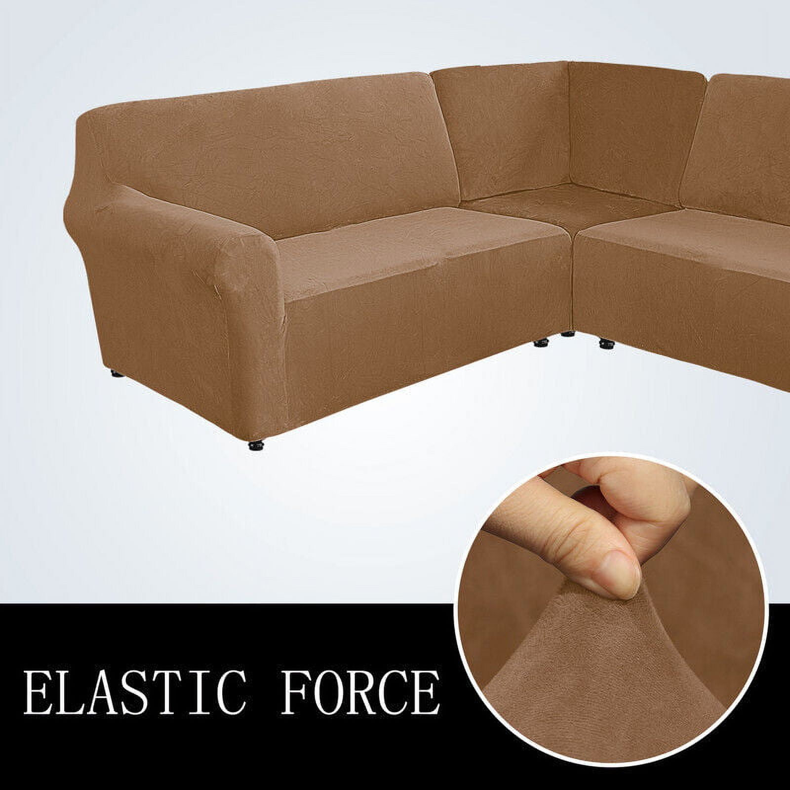 TOPCHANCES 3-Piece Velvet Recliner Sofa Covers, 7 Seat L-Shaped Corner Sofa Covers, Stretch Sectional Couch Slipcover ( Leather Brown )