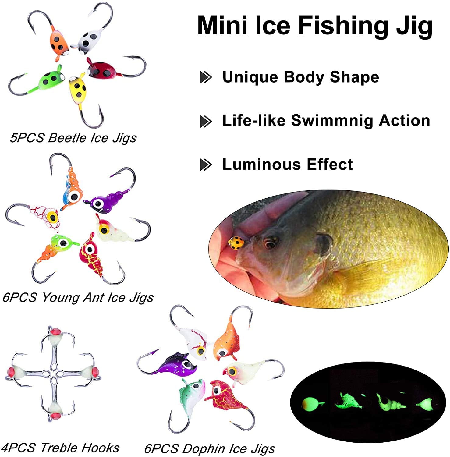 Goture Ice Fishing Jigs Tungsten Kit with Carbon Steel Hooks in