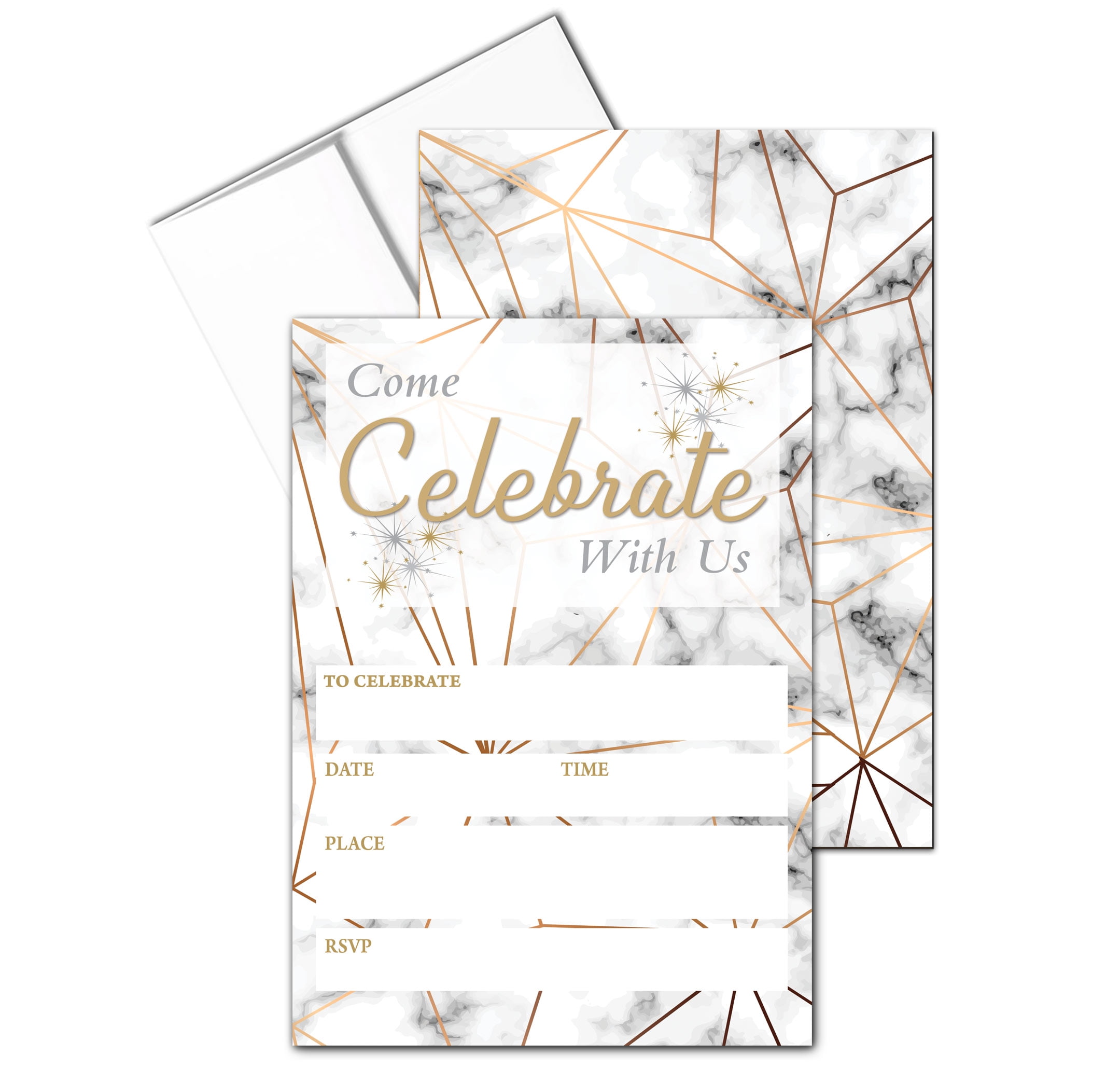 Marble Fill-in Party Invitations With Envelopes - 25 Invites & Envelopes - Wedding, Baby Shower, Rehearsal Dinner, Birthday Party