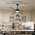 thumbnail image 3 of 60 Inch Ceiling Fan with Lights and Remote Control, 8 Plywood Blades, 6-Speed Noiseless Reversible DC Motor, 3CCT, Windmill Ceiling fan for Kitchen Bedroom Living Room, Black, 3 of 10