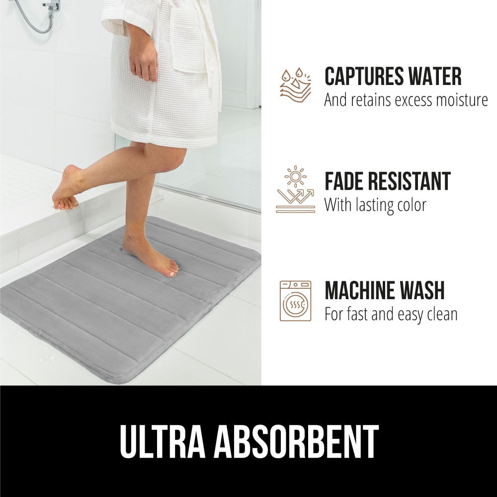 GORILLA GRIP Bathroom Rug, Soft Absorbent Memory Foam Shower Floor Mat, 24x17 Graphite Gray