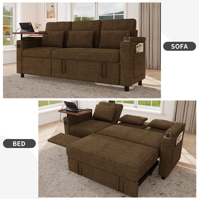 avobird 83" L Shaped Convertible Sofa Bed with Pull Out Couches, Adjustable Backrest and Seating, 3 in 1 Sleeper Sectional Sofa, Modern Chenille Sofa for Living Room, Khaki