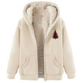 thumbnail image 5 of Xmas Warm Fleece Long Sleeve Coat for Women Christmas Tree Winter Zip Up Hooded Jackets Thermal Thick Outerwear, 5 of 8